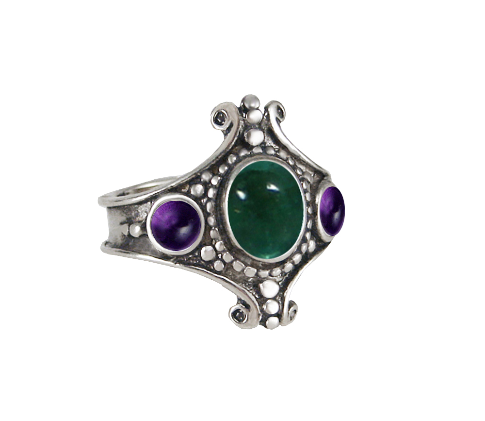 Sterling Silver Imperial Ring With Fluorite And Amethyst Size 9
